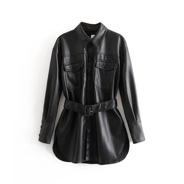 Toppies faux leather shirt jacket women long jacket coat 2020 spring oversized windbreaker woman streetwear