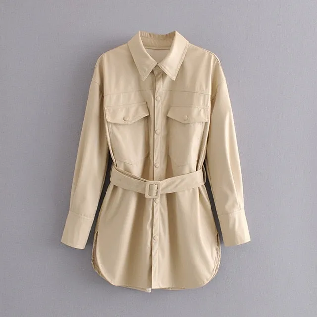 Toppies faux leather shirt jacket women long jacket coat 2020 spring oversized windbreaker woman streetwear