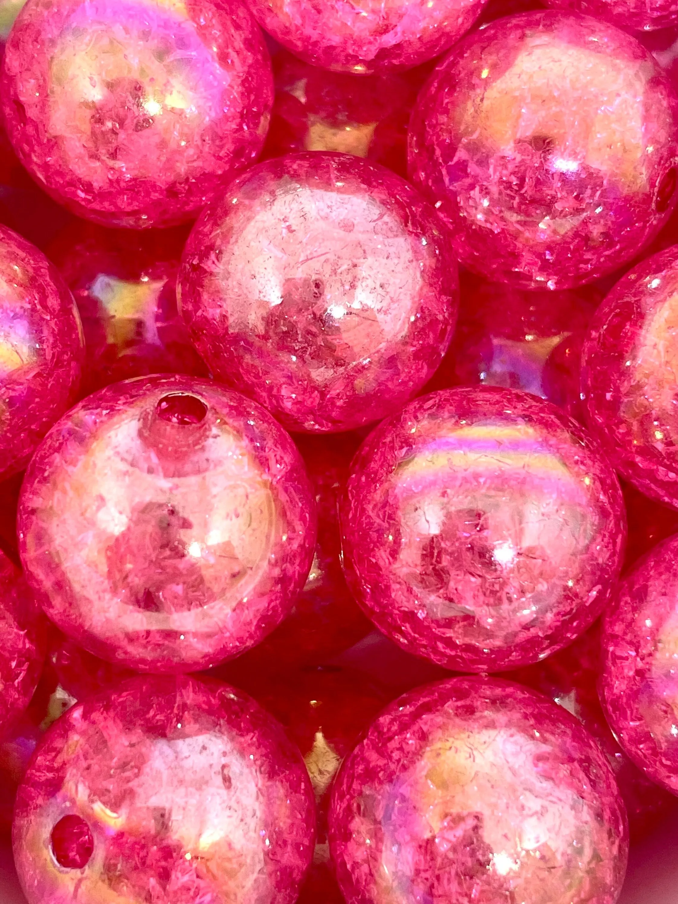 Valentine’s Day Chunky Beads, Iridescent 20mm Magenta Beads for Valentine’s Day Jewelry, Vday Beads