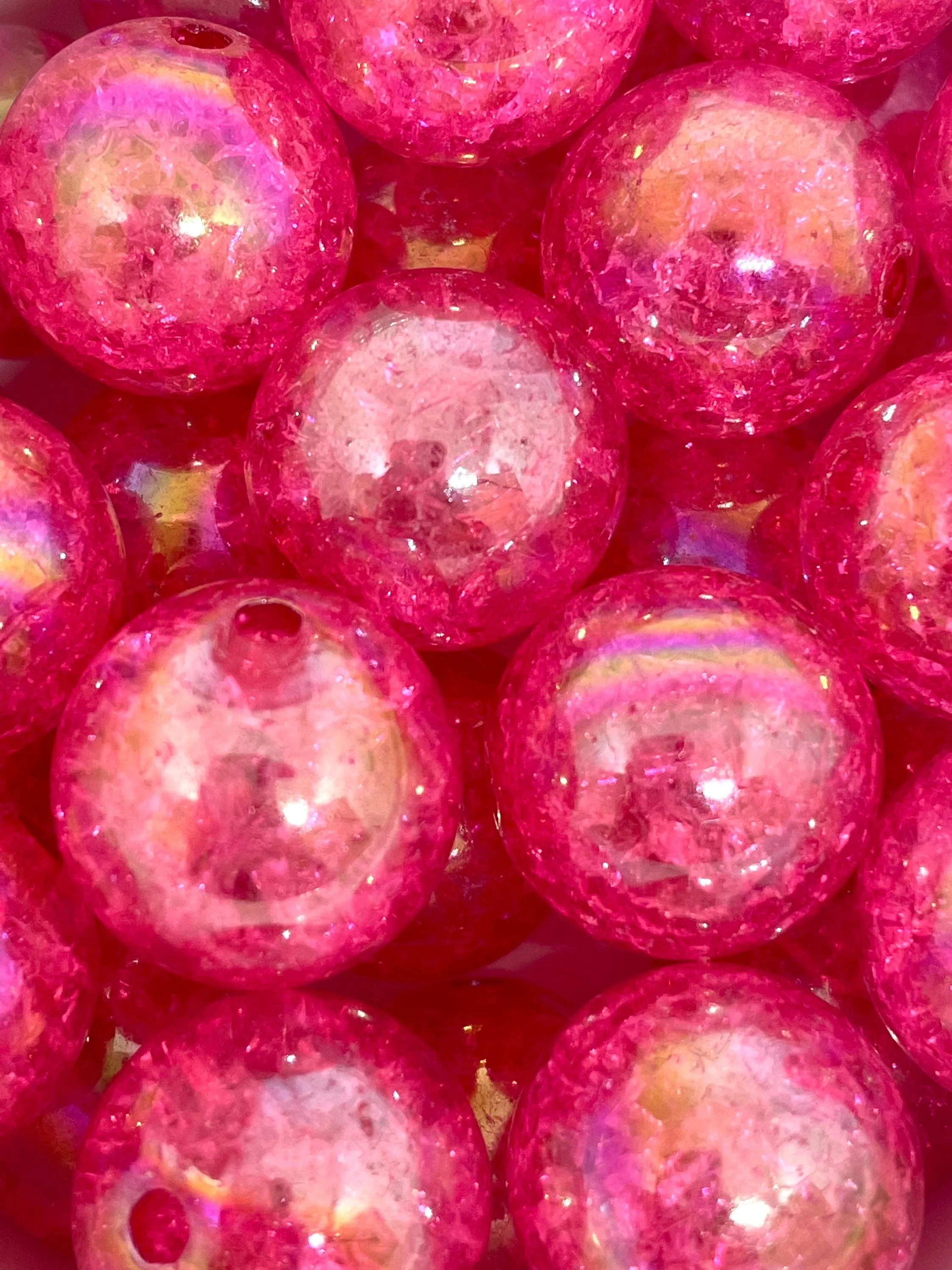 Valentine’s Day Chunky Beads, Iridescent 20mm Magenta Beads for Valentine’s Day Jewelry, Vday Beads
