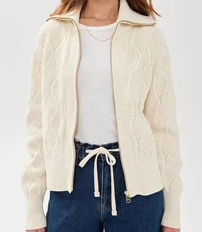 Varley Lando Full Zip Knit, Birch