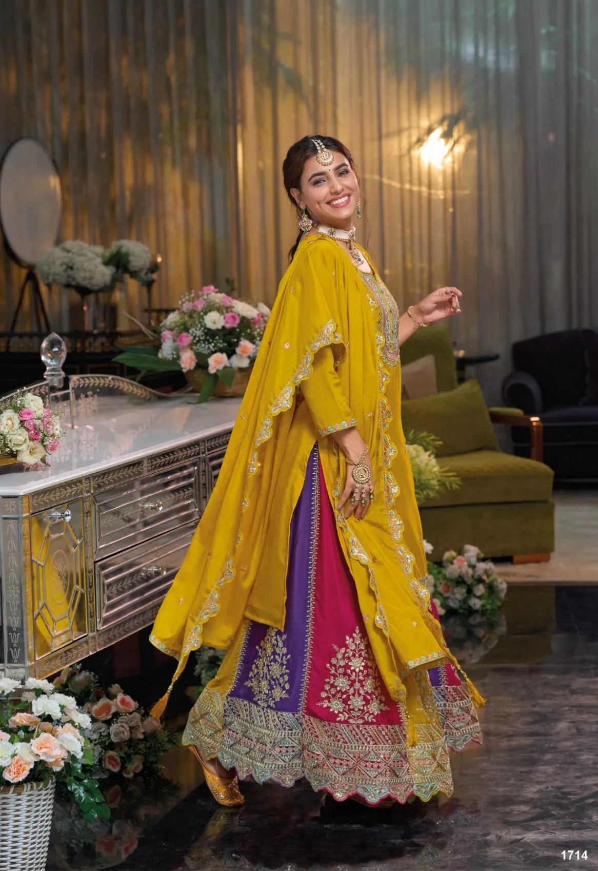 Women's Designer Safroon Hevey Chinon with Emboidery Work Sharara Salwar Suit